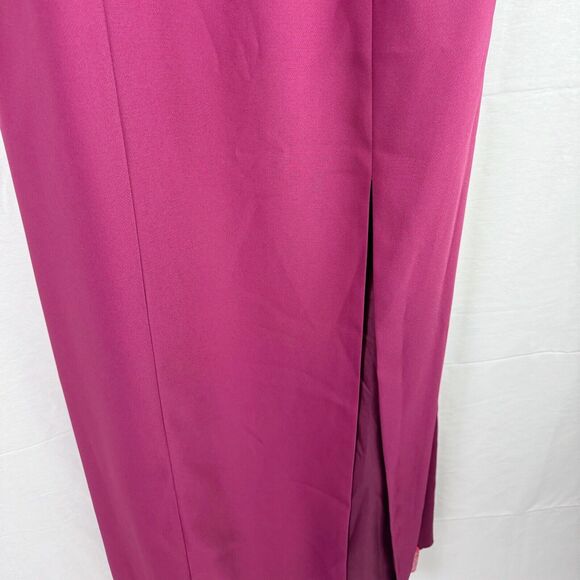 DESSY COLLECTION Cutaway Shoulder Crepe Column Gown Halter Criss Cross Back 14 - Picture 4 of 9